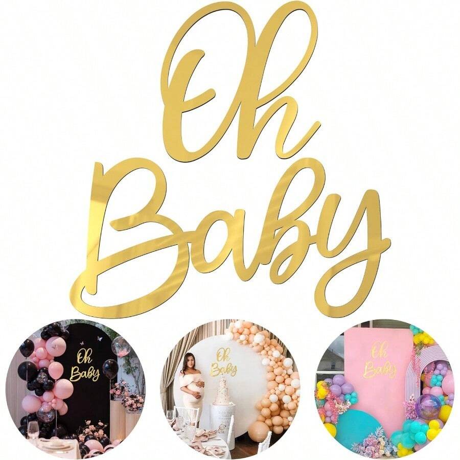 DWokceer Oh Baby Sign For Backdrop Gold 15.7 Inch Baby Sign Backdrop For Baby Shower Party Banner Gender Reveal Boy Girl Decorations Baby's 1st Birthday Party Photography Background Decor10 - 金色 - 查看 1