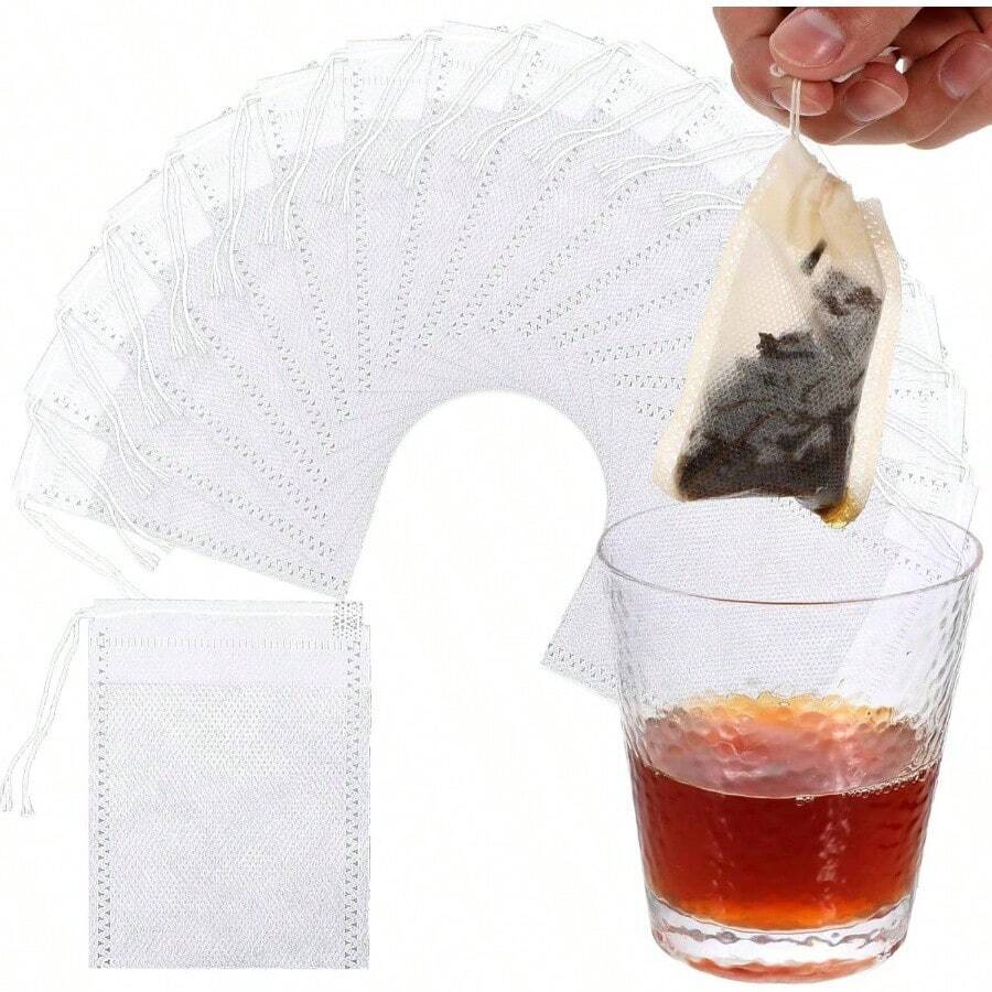 Pcs Disposable Tea Bags Loose Tea, Empty Tea Bags With Drawstring Empty Muslin Tea Infuser Sachets Seal Cold Brew Coffee Bags Spice Loose Leaf Tea Bag - Initial - View 1