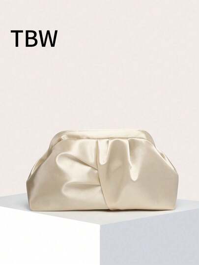 This Lady Is Holding A Silk Satin Material Clutch Bag, With A Pleated Cloud Pattern On The Body, Fashionable And Minimalist, Suitable For Shopping And Going Out., Wedding