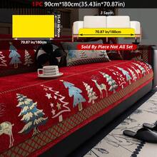 1PC Christmas Holiday Decor Sofa Cushion Chenille Jacquard Seat Pad With Reindeer And Christmas Tree Pattern, All-Season Non-Slip Sofa Cover Machine Washable - Red - View 18