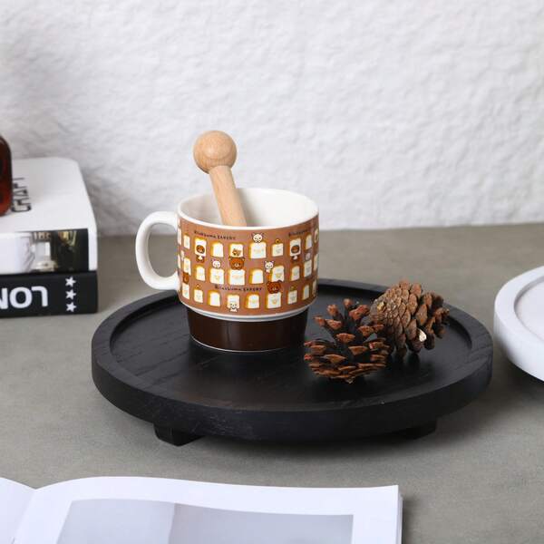 1 Stück runde dekorative Holztablett mit Goldverzierung - elegante Badezimmer Waschtisch Aufbewahrungsbox für Kosmetik, Make-up Pinsel und Lippenstifte, hergestellt aus strapazierfähigen hochqualitativen Materialien, geeignet für modische Heimdekoration, Waschtischzubehör, elegantes Tablett Design, goldenes dekoratives Tablett, Holztablett, Badezimmer Tablett