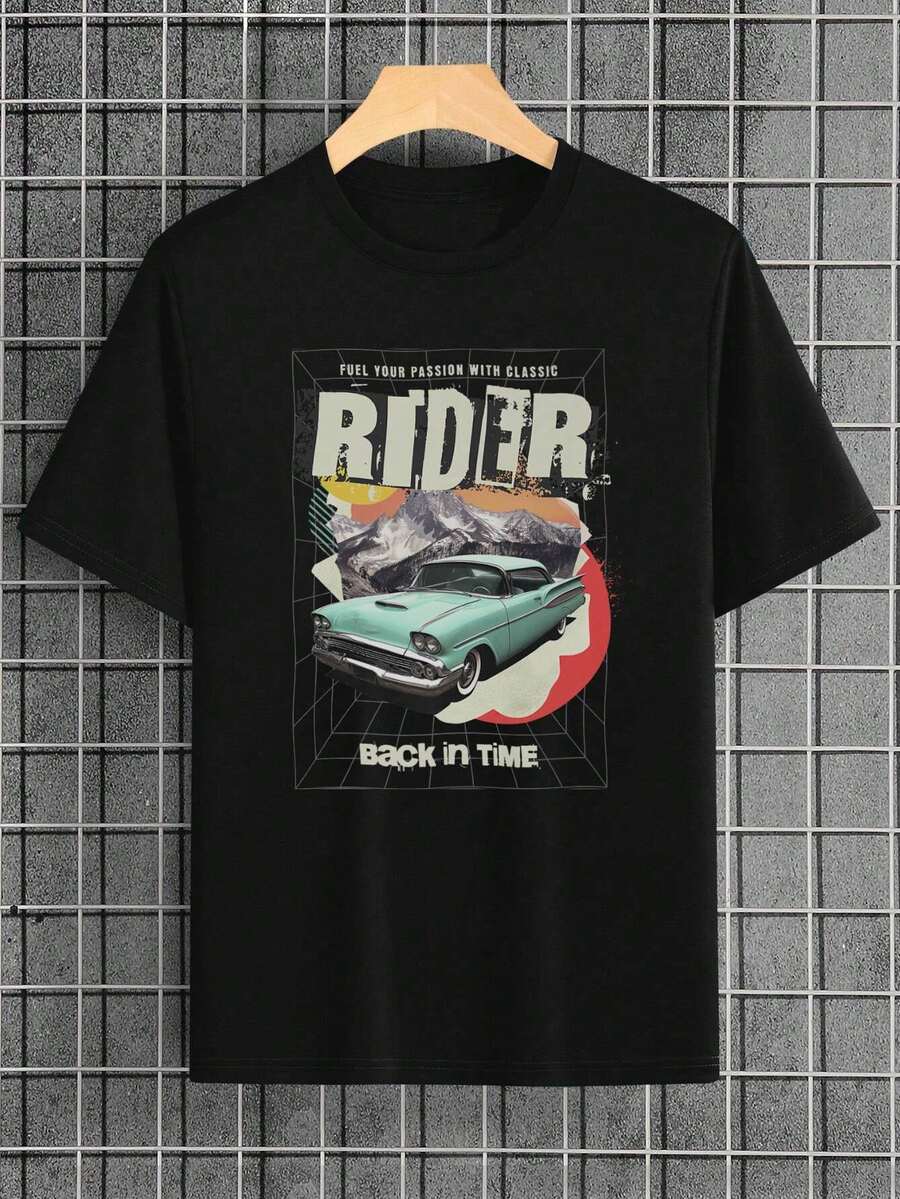 Retro Classic Muscle Car , High- Quality Shirt, Men' S Shirts, Comfortable And Stylish For Hanging Out With Friends Over The Weekend, Casual T-Shirt Graphic Tees, 100 Percent Cotton Shirts, White Street Graphic Tees, Men's T-Shirt, Funny Graphic Vintage T Shirts, S-XXXL - 黑色-3 - 查看 1