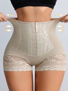 Women Front Button High Compression Tummy Control Shapewear Panties, Waist Trainer Tummy Control, Waist Shapewear, Solid Color With Lace Detail