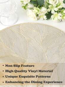 6pcs Gold Round Simple PVC Placemats, Washable, Easy To Clean For Kitchen Table Indoor/Outdoor Washable Heat-Resistant Placemat Wipeable Dining Table Mats For Camping, Festival, Wedding, Party - Gold - View 5