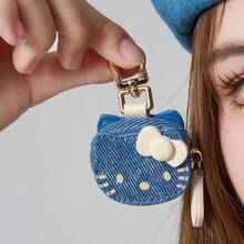 1PC Sanrio Cute Cartoon Hello Kitty Keychain, High-Quality PU Leather Bag, High Appearance Level Accessory, 3D Bow, Cute Ladies' Gift, Suitable For Christmas, Thanksgiving, Dates, Birthday Gifts, Suitable For Wallet, Accessory Storage, Car Parts, Bag Accessories