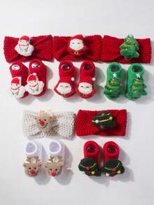 1 PC Baby Headband +1 Pair Baby Socks,For 1-3 Years Old,Toddler Christmas Dress,Christmas Headband And Socks,Fashionable,Suitable For Photo Taking And Daily Life,Baby Christmas Gift - Multicolor - View 5