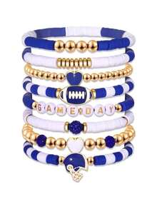 8pcs/Set Football Themed Bracelets, Stackable Elastic Sports Bracelets, Suitable Accessories For Football Fans