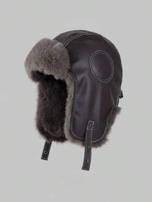 1顶男士休闲PU皮保暖加厚飞行员帽，户外滑雪防寒防风超保暖骑行帽冬季保暖 - 彩色 - 查看 3