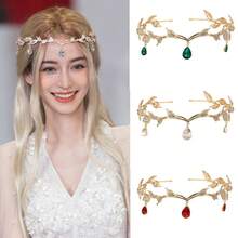 ​ ​ Baroque Court Style Crown Headpiece Handmade Inlaid Rhinestone Forehead Pendant Bridal Photo Party Artifact Vintage Princess Style Collectible Accessory ​ ​ - trắng - Xem 2