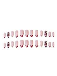 24 pezzi Unghie finte con stampa autunnale e invernale a ciliegia e leopardo, a forma di mandorla, adatte per feste, balli e uso quotidiano di donne e ragazze, rimovibili e riutilizzabili
