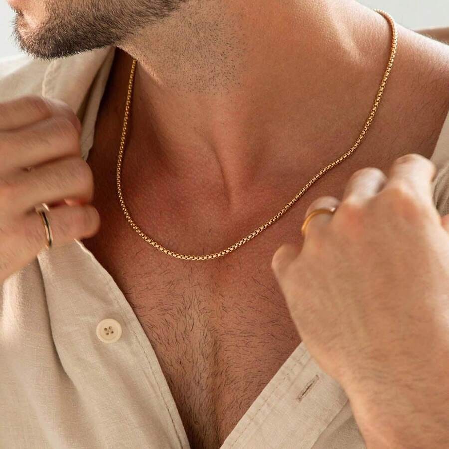 1pc Hot Classic Stainless Steel Chain Necklace For Men - Square Pearl Necklace - View 1