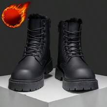 Botas casuales unisex de suela gruesa, cómodas, de puntera redondeada y con forro de felpa cálido. Con brillo natural, versátiles y lujosas. (Este estilo es grande, se recomienda pedir una talla menos)