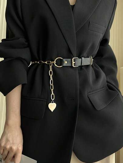 1pc Women's Elegant Heart-Shaped Chain Belt, Non-Punch Fashion Accessory For Dresses, Skirts, And Jeans - Ideal For Casual, Formal, And Party Attire, Fashion Accessory | Elegant Waist Belt | Durable Fashion Belt