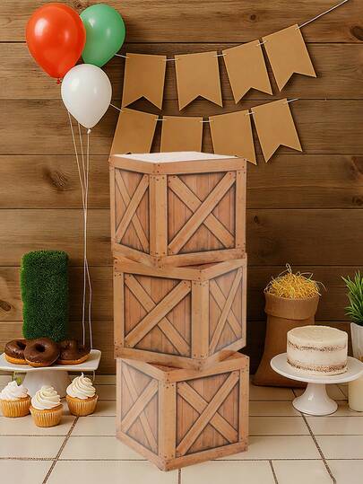 3Pcs Paper Wood Grain Wine Barrel Box,Western Cowboy Party Decoration Boxes,Photo Booth Props,Wild West Theme Party Balloon Box,Gender Reveal Party Decor,Bridal Shower Favors,Birthday Decorations,Babyshower Decorations,Organization And Storage