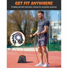 6Pcs Ligas de Resistencia para Ejercicio - 270lbs Bandas de Resistencia para Pull Up con Asas, Tubulares Bandas Elsticas con Ancla de Puerta, Correas de Tobillo, Bolsa y Pster - Multicolor (rojo/negro/plata/azul/morado/rosa) - Ver 6