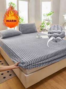 1 قطعة مفرش سرير مخطط من الفليس مبطن ودافئ، طقم مفرش سرير، غطاء واقي للمرتبة فاخر ناعم وممتع للنوم، مناسب للغرف النوم والنزلاء والضيوف في فصول الخريف والشتاء والربيع، يناسب أحجام السرير التوأم والكامل والملكي والملكي الكبير
