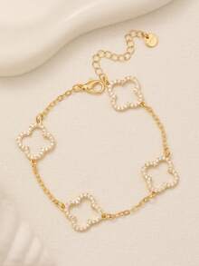 Luxury Elegant Fashion Four-Leaf Clover Nail-Shaped Zirconia Bracelet Stainless Steel Women's Bracelet Set, Suitable For Daily Stacking Wear, Evening Parties, Dates, And Daily Wear As Gifts