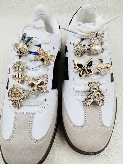 10 pezzi Ciondoli per lacci da scarpe, decorazioni per scarpe con strass dorati e perle, accessori fai-da-te per scarpe, adatti per scarpe con suola in legno e sandali, durevoli, design carino e creativo, ottimi come regali per feste di ragazze e regali creativi