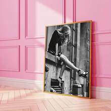 1pc Frameless Black & White Vintage Minimalist Canvas Wall Art - Elegant Girl Sitting By Window With Outstretched Legs, Waterproof Odorless Vertical Poster For Bedroom, Living Room, Office, Dorm Decor, Indoor/Outdoor Use, Birthday Gift Artwork, Home Decoration, Artistic Decor, Highquality Print, Framed Alternative, Home Decorators