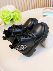 1 Pair Fashionable & Versatile Baby Boots For Autumn/Winter, Adorable Cartoon Panda Wearing Sunglasses Decor On Side, Cute & Lively Design To Attract Children