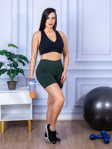 Women Sports Shorts - xanh quân đội - Xem 4