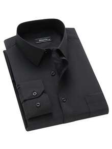 Rand paul Men's Slim Fit Long Sleeve Dress Shirt With Pocket In Fresh Viscose, Easy To Iron And Wrinkle-Free For Office And Casual Wear - 黑色 - 查看 2