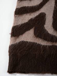 Casual Loose V-Neck Button-Up Cardigan, Zebra Print, Streetwear Style Unisex Top, Spring/Autumn/Winter - Brown - View 7