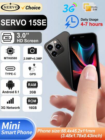 SERVO Mini Smartphone, Sistema Operativo Android 8.1, 2GB RAM, 16GB Almacenamiento, Dual SIM, Pantalla HD de 3.0", Punto de Acceso WiFi y GPS, Teléfono de Bolsillo