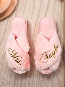 Customized Plush Slippers, Customized Bridal Slippers, Plush Bridesmaid Slippers, Personalized Bridal Slippers, Christmas Party Slippers, Plush Slippers, Bride-To-Be Gift, Bridesmaid Gift, Bachelorette Party, Plush Slippers - Multicolor - View 8
