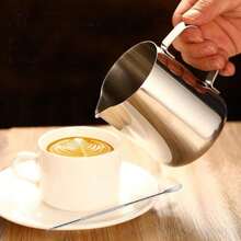 Milk Frothing Pitcher, 350ml/600ml (12oz/20oz) Milk Frother Cup Stainless Steel Jug Steaming Pitcher, Milk Coffee Cappuccino Latte Art Barista Steam Pitchers Milk Jug Cup With Decorating Pen - Silver - View 3