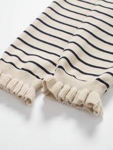 Layered Decorative Long Sleeve Striped Knit Cardigan Sweater - Stripe - View 5