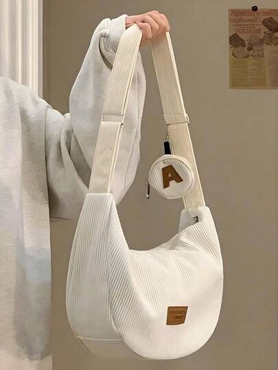 Women's College Wind Lantern Core Velvet Bag - Casual Sports Shoulder Bag With Adjustable Shoulder Strap, New Autumn/Winter Corduroy Bag, Fashionable Women's Corduroy Bag, Student Backpack Crossbody Bag, Casual Sports Style Dumpling Bag, Corduroy Bag, Suitable For Hiking, Travel, Mountaineering, Cycling, Driving, Campus Style, Korean And Japanese Style Preferred Bag Types.