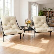 Small Table And Chairs Set Of 3, Garden Furniture Set, Balcony Furniture Set, Set Of 3, 2 Rocking Chairs + 1 Table With Cushions And Coffee Table, For Cafe, Patio, Balcony, Garden, 4 Colors To Choose From - White - View 4