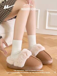 WARRIOR 1 Paar Damen Herbst/Winter Dicke Kunstfell Trim Warme Hausschuhe, rutschfeste weiche Sohle Innen Schuhe, Retro Mode Unisex Paar Hausschuhe