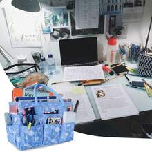 Small Blue Flower Oxford Cloth Tote Bag With Pockets And Handles, Suitable For Teachers, Officials, Artists, Travelers, Etc.