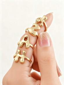 可爱泡泡26字母戒指，女士气球镀金锆石A-Z字母开口可调节戒指，优雅婚礼珠宝礼物 - 金色 - 查看 7