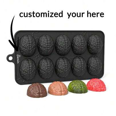 1 st. silikonform i form av en Halloween-tema med 10 håligheter, används för gör-det-själv-pudding, choklad, godis, dessertbakningstillbehör, tårtdekorationstillbehör, bakningstillbehör, kökstillbehör, bakverktyg, Halloween-festtillbehör och iskubsformar.