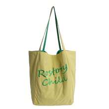 Woman Canvas Bag, Embroidery Letters Double Side Large Capacity Shoulder Bag Handbag For Casual Daily - Yellow - View 8
