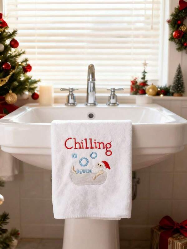 1 peça, 35x75cm Toalha de Mão Microfibra Ultra Fina de Inverno Natalino, Toalha de Banho com Bordado Engraçado do Papai Noel Lave Suas Mãos, Padrão Macio e Super Absorvente, Decorativa Perfeita para Decoração de Natal de Banheiro, Cozinha, Presente, Toalhas de Chuveiro para Salão de Beleza, Hotel, Esportes, Essenciais Domésticos