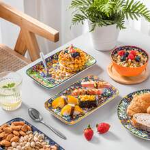 vancasso 6 Pieces Plate Set, Multicolour Set, Polychrome, Porcelain Dinnerware, Rectangular Dish For 6 Person, Ceramic Stamping In Bohemian Style, 8.5in - Nhiều màu - Xem 1