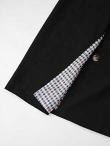 1pc 2025 Autumn/Winter New European & American Style Women's Long Wind Trench Coat, Raglan Sleeve, Lapel Collar, Contrast Plaid Pattern, Single-Breasted, Multi-Functional Casual Trench Coat, Casual Long Over-The-Knee Windbreaker Outerwear, Daily Home Outdoor Party Holiday Commute Office - Black - View 9