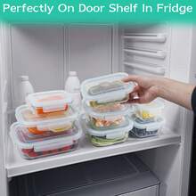 8PCS Glass Food Storage Containers With Lids, Food Storage Containers, Leak-Proof, Suitable For Fruits, Vegetables, Kitchen, Picnic, Meal Preparation, Refrigerator - 透明 - 查看 6