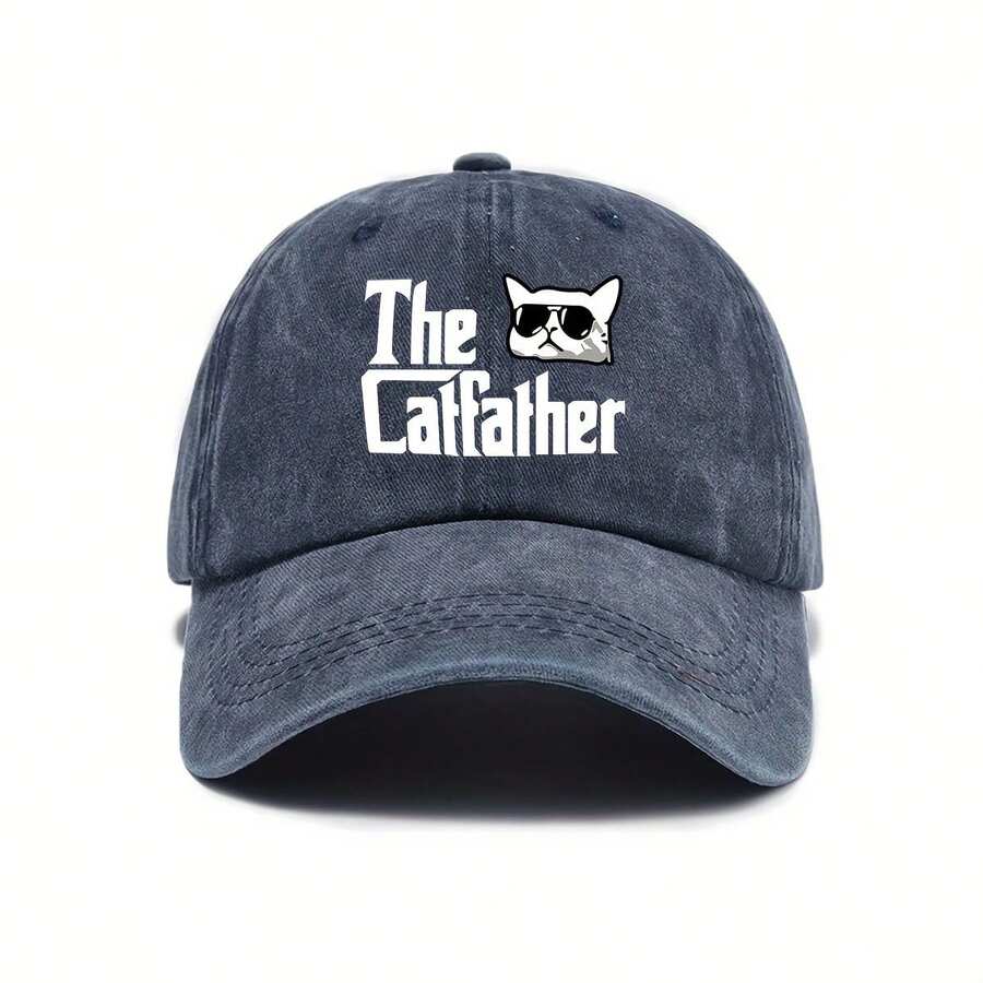 Unisex Retro Baseball Cap With "The Catfather" Graphic & Cat Fashion Glasses Design - Adjustable Hat For Outdoor, Casual Streetwear (Black/Dark Gray/Pink/Olive Green), Hat For, Fabric Construction - màu đen - Xem 1