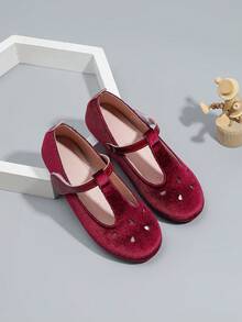 1 Pair Fashionable Spring/Autumn Girls Hollow Flat Shoes - Burgundy - View 4