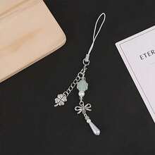 Water Drop Pearl Four-Leaf Clover Handmade Beaded Girl Mobile Phone Chain Ancient Card Photo Album Pendant Bag CCD Pendant - dây đeo điện thoại di động hình cỏ bốn lá - Xem 2