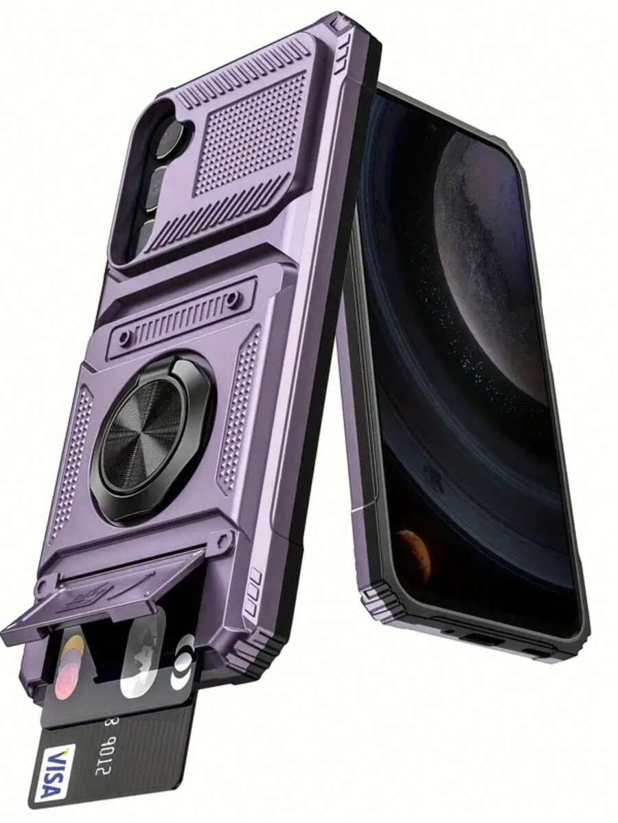Military Industry Anti-Fall (Card Holder Function) (360° Rotating Stand) Military-Grade Rotating Phone Holder Stand + Shockproof Phone Case Compatible With Apple 11/12/13/14/15/16 Pro Max, Galaxy S22/23/24/25+ And More - Purple - View 1