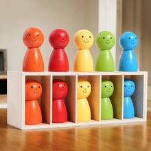 1 Box Wooden Educational Toy, 5-Color Wooden Dolls Sorting Game, Children Color Matching Classification Smiling Dolls, Infant Early Education Intellectual Enlightenment Toy, Perfect Gift For Birthday And Christmas - Multicolor - View 4