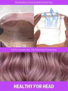 MEGALOOK 13x6 三片式波浪蕾丝前假发，100% 真人发丝，耳到耳蕾丝，预先修剪发际线，13x6 自由分缝彩色假发 - 轻盈可调节透气帽，柔软弹力，全天佩戴舒适，升级版灰紫色 - 斯拉文德 - 查看 11