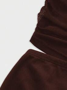 Sexy Y2K Mesh Patchwork Long Sleeve Dress, Sheer Black French Elegant Design Dress For Dates And Parties - Brown - View 8