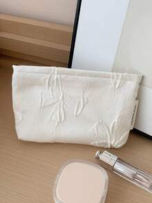 1 PC White Bow Clutch Bag For Travel And All-Match Portability Back To School Make Up Bag, Fashionable And Casual Large Capacity Portable Zipper Makeup Bags, Travel Storage Stationery Storage, Vacation Essentials Cosmetic Bags For Pouch Pads, Wired Earphones, Earpods, Headphones, Charger, Lipsticks, Perfume, Skin Care And Beauty Products,Gifts For Women,Christmas Gifts,Gift Ideas For Women